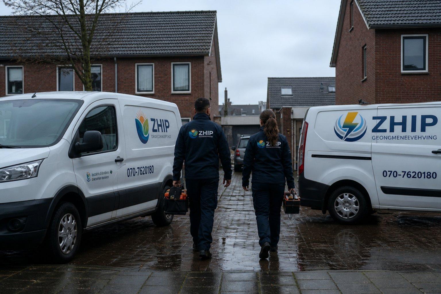 Twee ZHIP & ZHEP monteurs naast servicebus